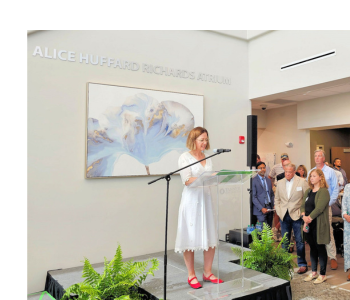 Laura Richards — daughter of the late Roy Richards, Sr., and Alice Huffard Richards — spoke at the dedication of the renovated and expanded Roy Richards, Sr. Cancer Center. “Leaning into service to the community, civic involvement and above all else their compassionate spirit, my parents were advocates and champions of advanced healthcare access in west Georgia,” she said. The center is now named for her father and the atrium for her mother, both stalwart early supporters for Tanner Health.