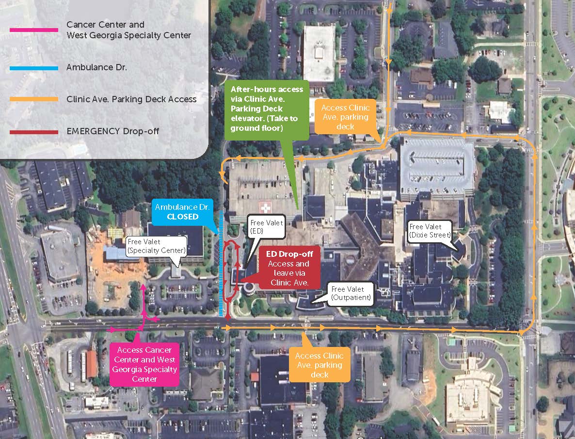 Map showing traffic flow at Tanner Medical Center/Carrollton