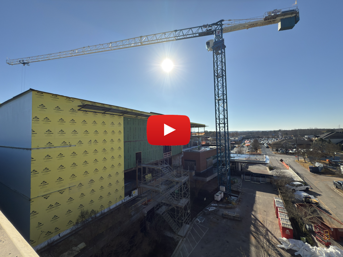 An image of the crane and construction of the patient towers at Tanner Medical Center/Carrollton